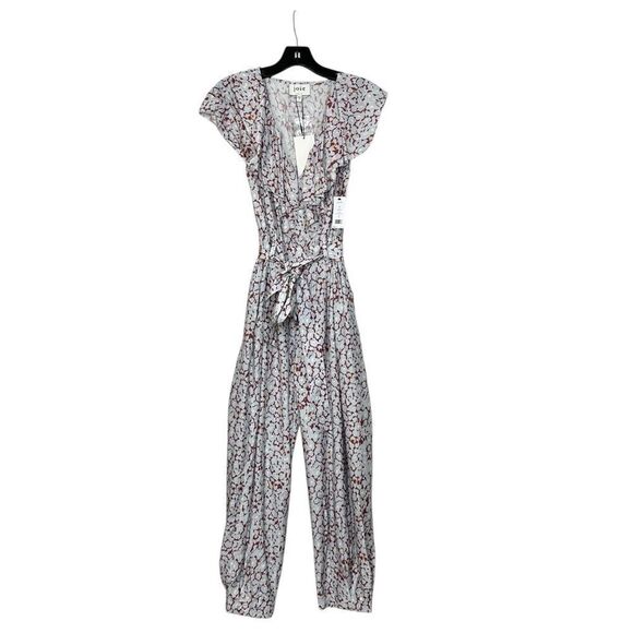Joie Blue Floral Print Nell Silk Blend Ruffle Jumpsuit | Size 4 - Picture 3 of 11